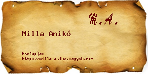 Milla Anikó névjegykártya